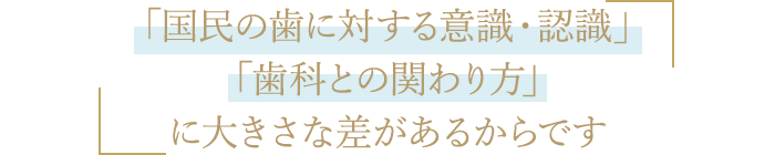 「国民の歯に対する意識・認識」「歯科との関わり方」に大きな差があるからです。